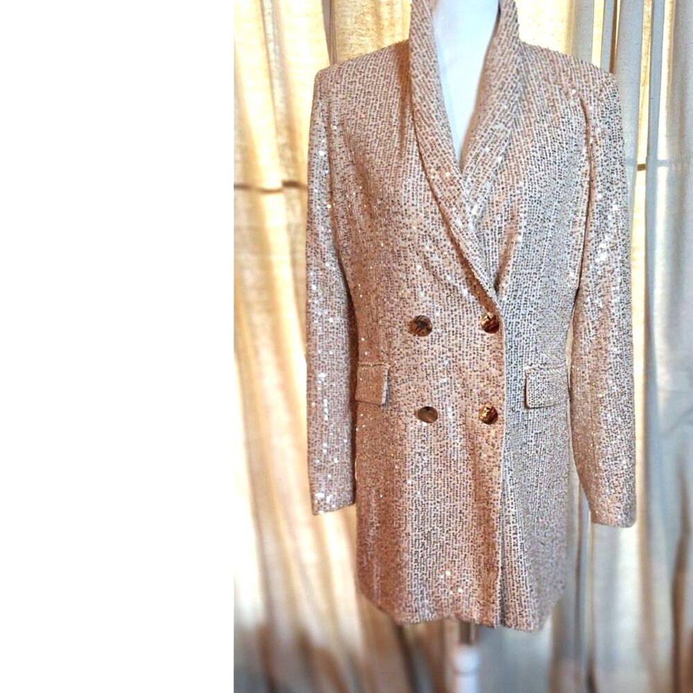 Saints and Hearts Blazer Dress Pink w Gold Sequins NWT Size L